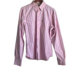 Hollister Mens Shirt M Pink Striped Cotton Button Up Preppy Casual Office Travel